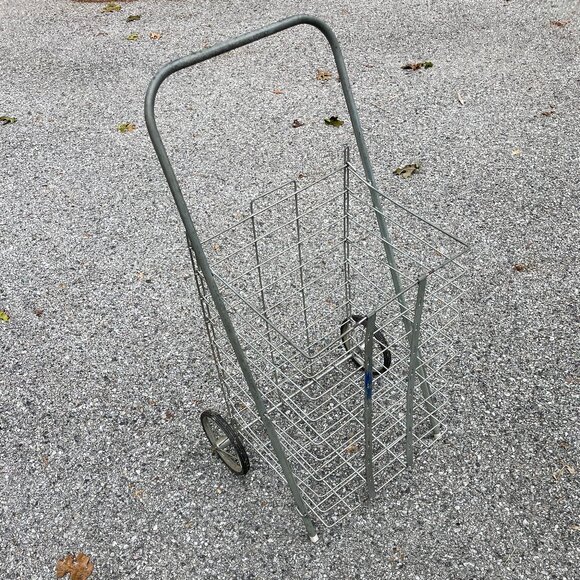 Vintage Large Metal Utility Folding Shopping Grocery Cart w/ Wheels - Bag Lady! - Picture 1 of 4